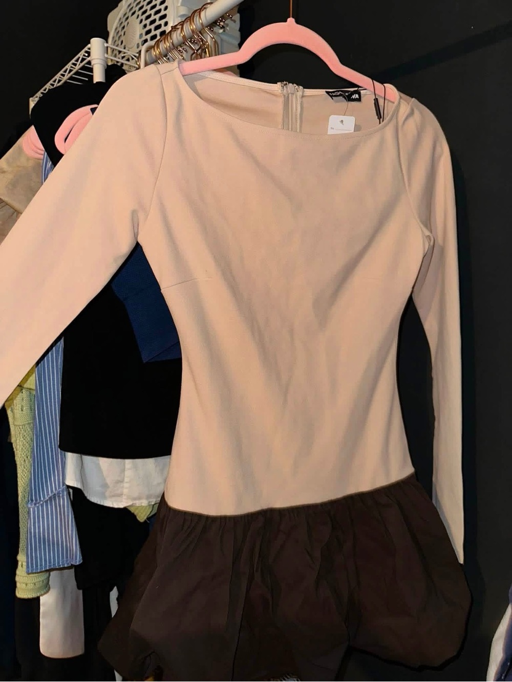 Fashion Nova Beige and Brown Long-Sleeve Mini Dress